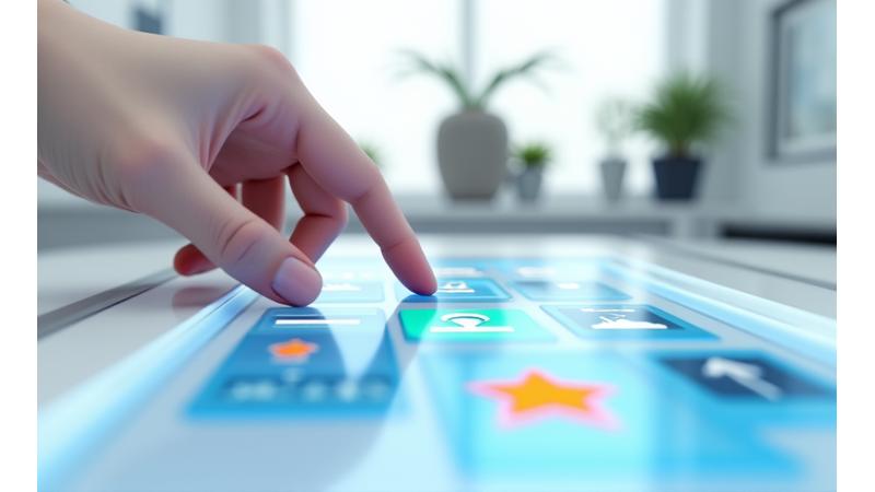 Una mano che scrive su un tablet digitale con icone di idee, voto e progresso, illustrando il sistema di feedback proattivo.