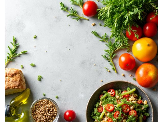 Una tavola vibrante con ingredienti freschi e colorati, suggerendo discussioni sulla nutrizione e ricette sane.