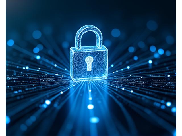 Concetto visivo di encryption: lucchetto digitale dorato sovrapposto a linee di codice binarie illuminate, in ambiente scuro e sicuro.