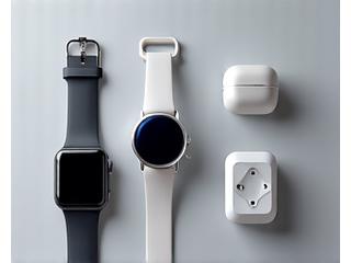 Smartwatch, anello per il sonno e auricolari fitness su una superficie high-tech.