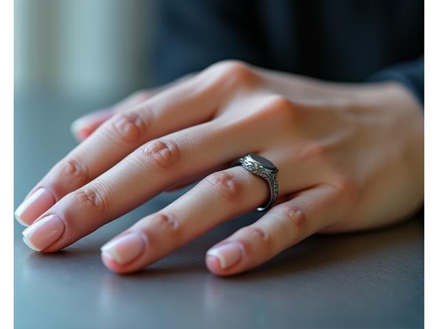 Anello intelligente per il monitoraggio del sonno e attività su mano rilassata.