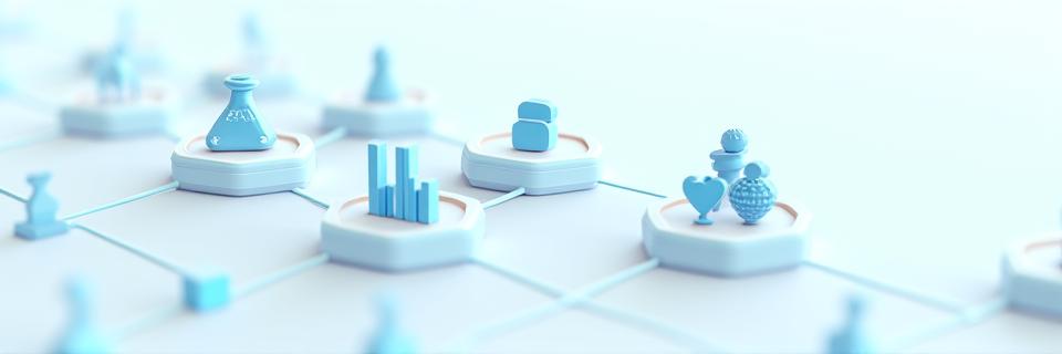 Espressione visiva del processo di testing, con icone che rappresentano scienza, team, community e analisi di dati.