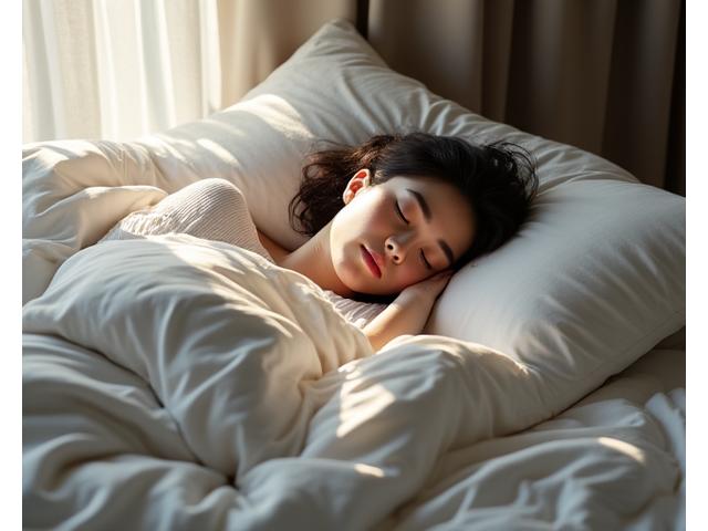 Persona che dorme profondamente in un letto confortevole, rappresentando il sonno rigenerativo.