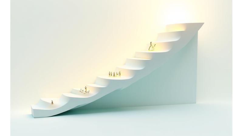 Un'illustrazione del roadmap di trasformazione del benessere di VitaAurora, che mostra il progresso attraverso le fasi con ikoni di milestone.